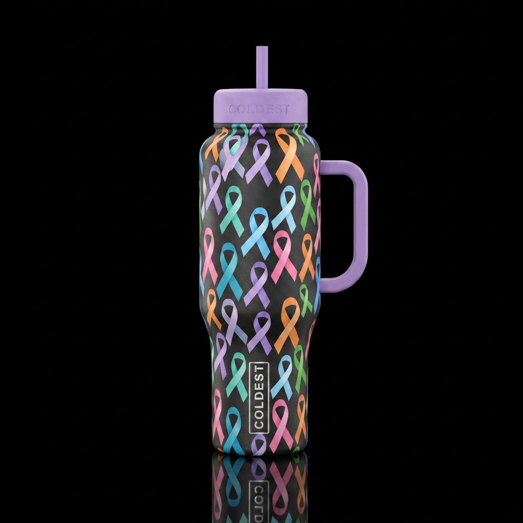 Cancer survivor ribbons water bottle design