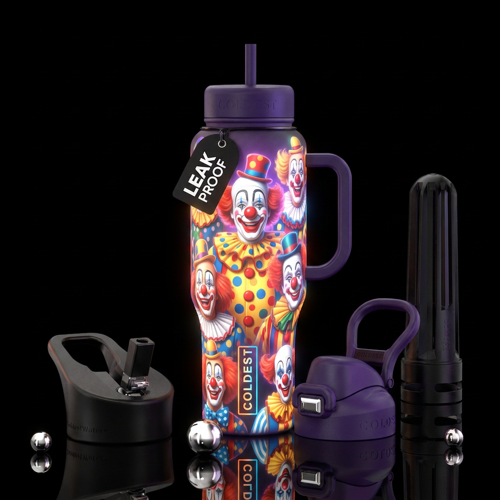 Circus clowns glowie water bottle design