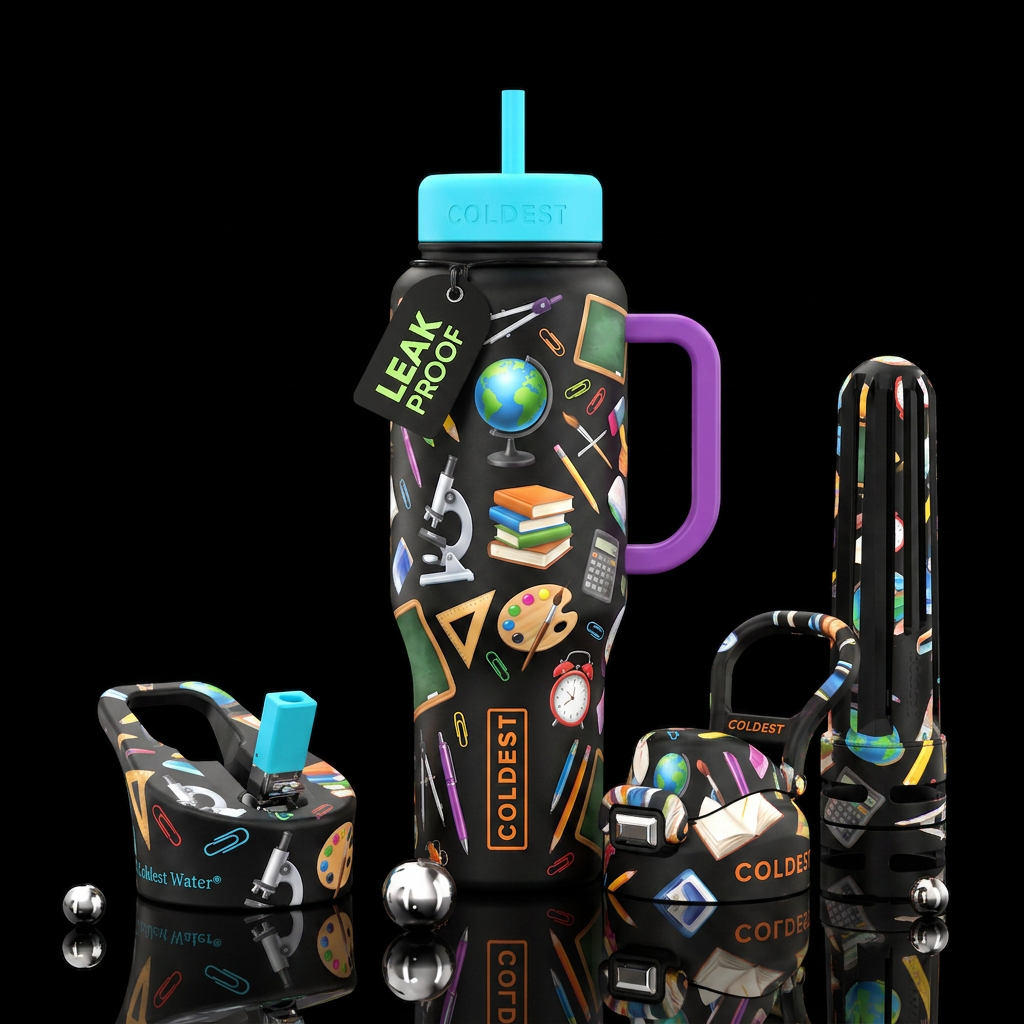 Back to school supplys water bottle design