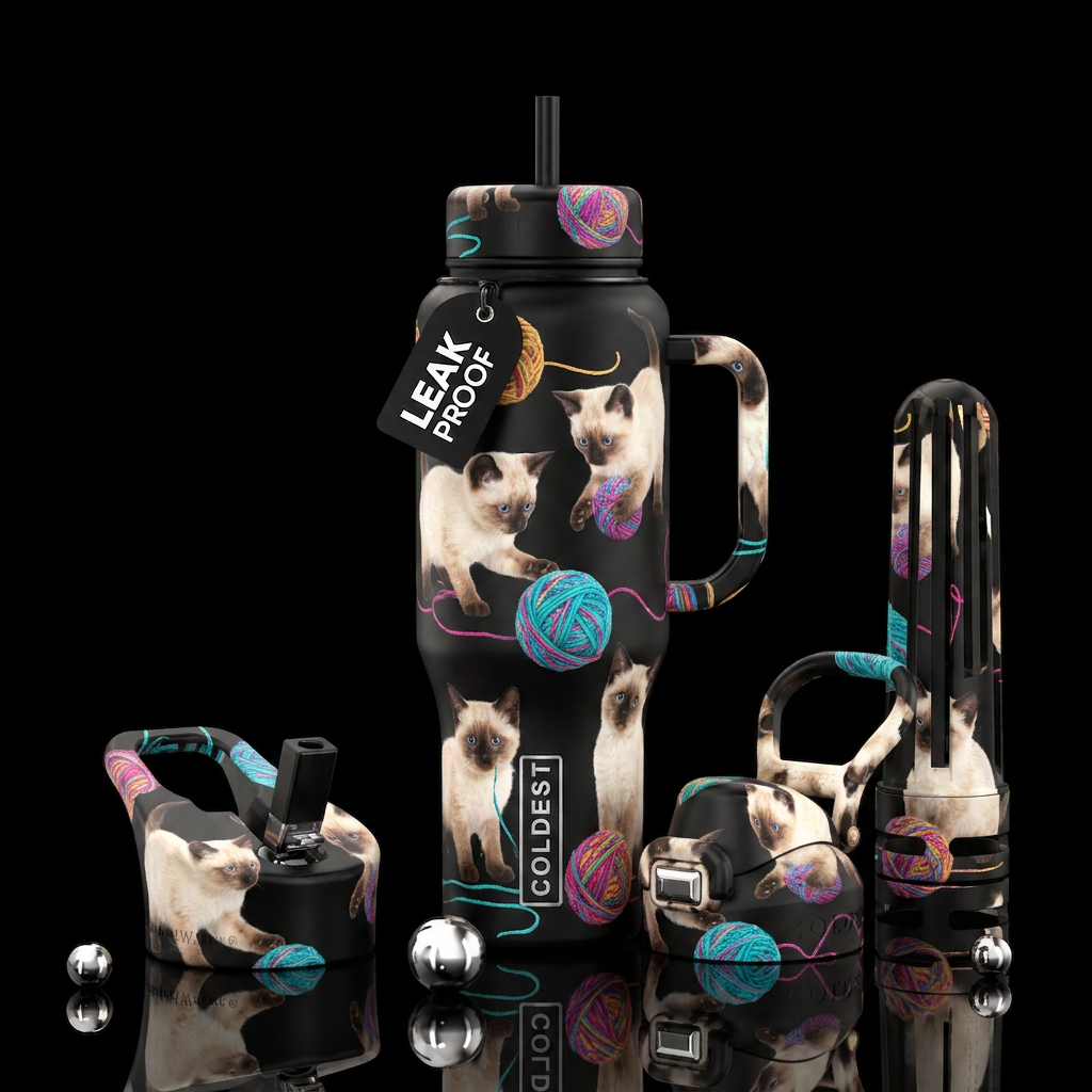 Simeasekittens paying with ball of yarn water bottle design