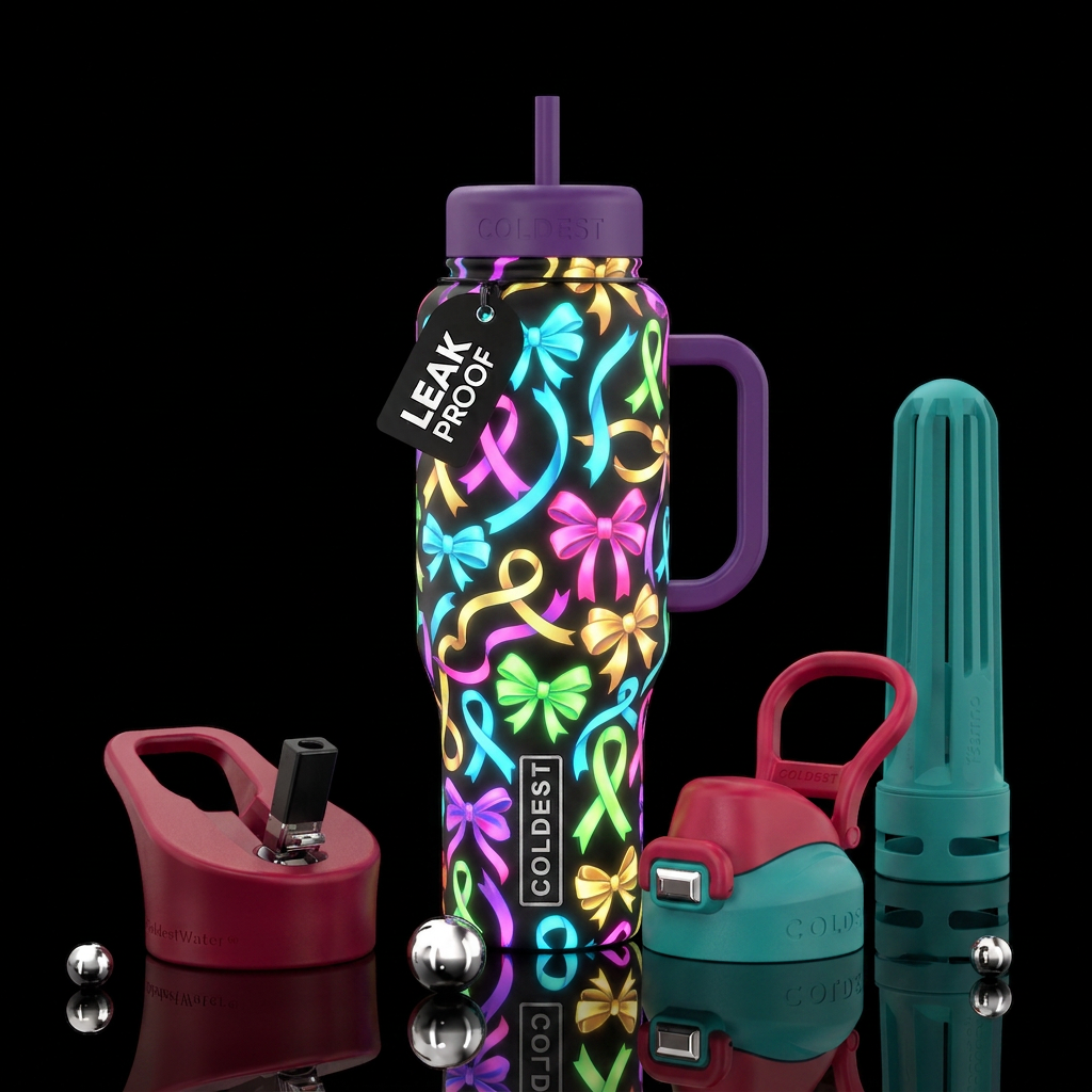 Multi colored Ribbons and bows glowie water bottle design
