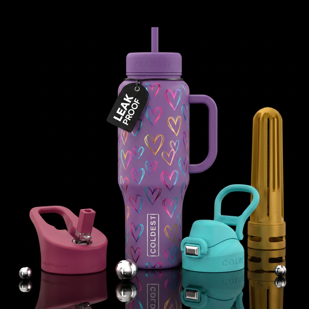 Multi colors open foil hearts water bottle design