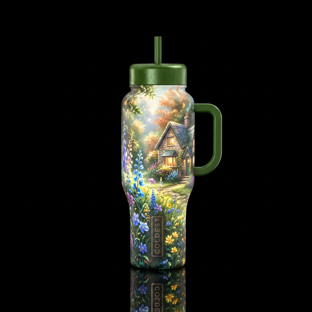 Country cottage with wild flowers glowie water bottle design