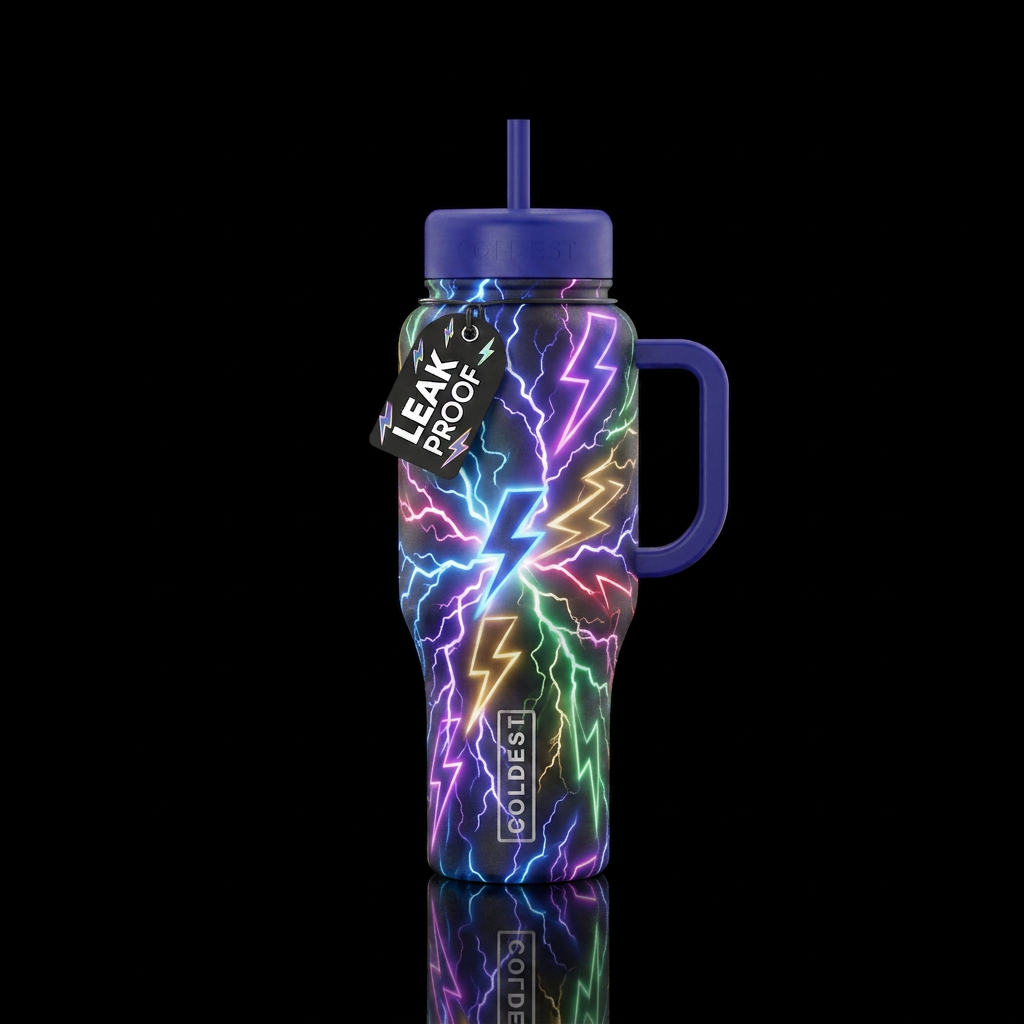 Multi color lightening bolts glowie water bottle design
