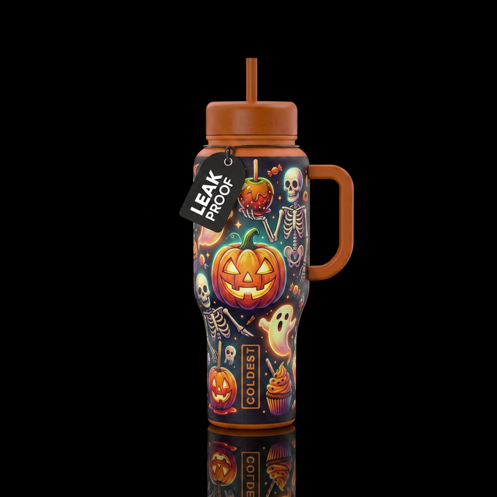 Jack o lanterns skeletons candy apples cupcakes  g... water bottle design