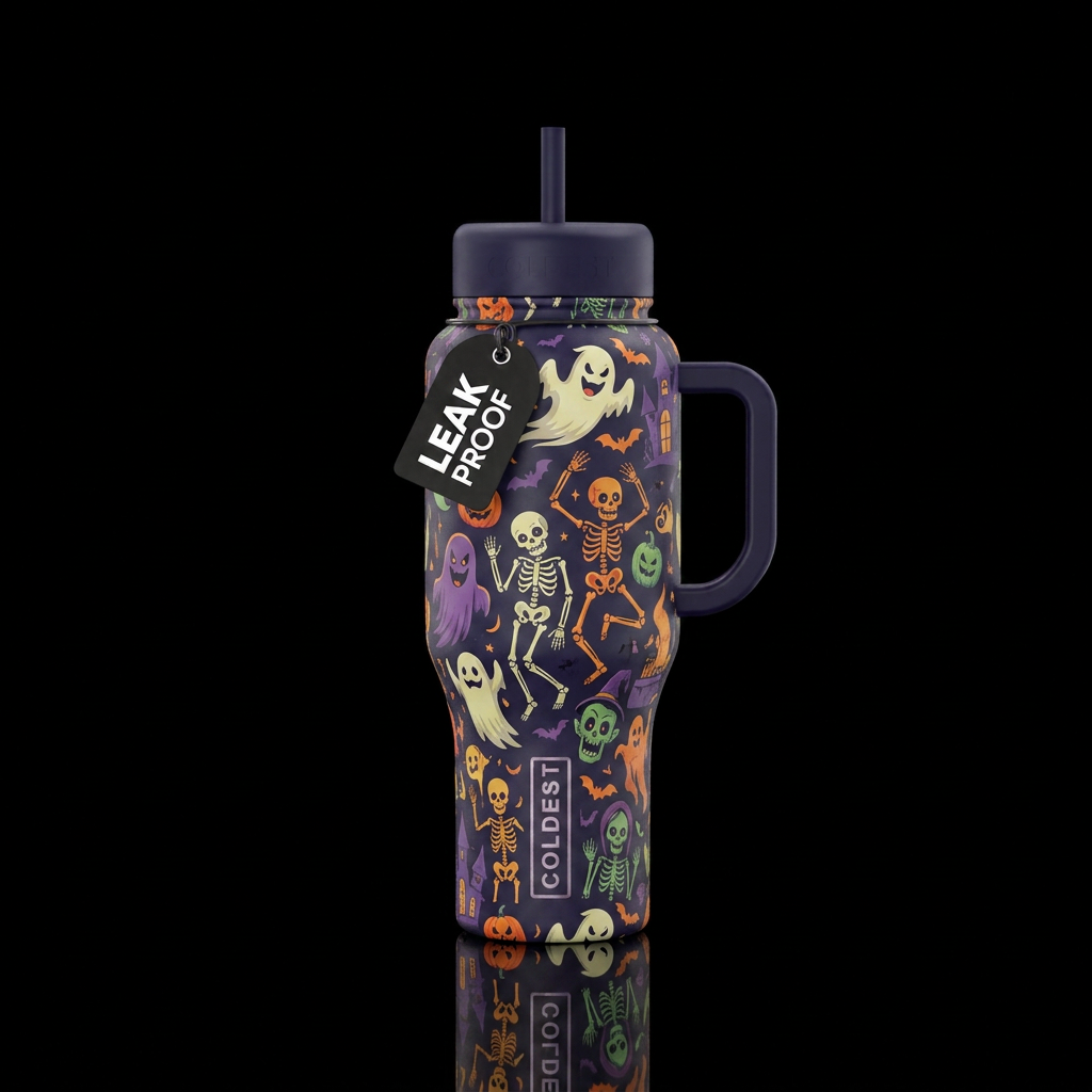 Halloween skeletons and gouhls water bottle design