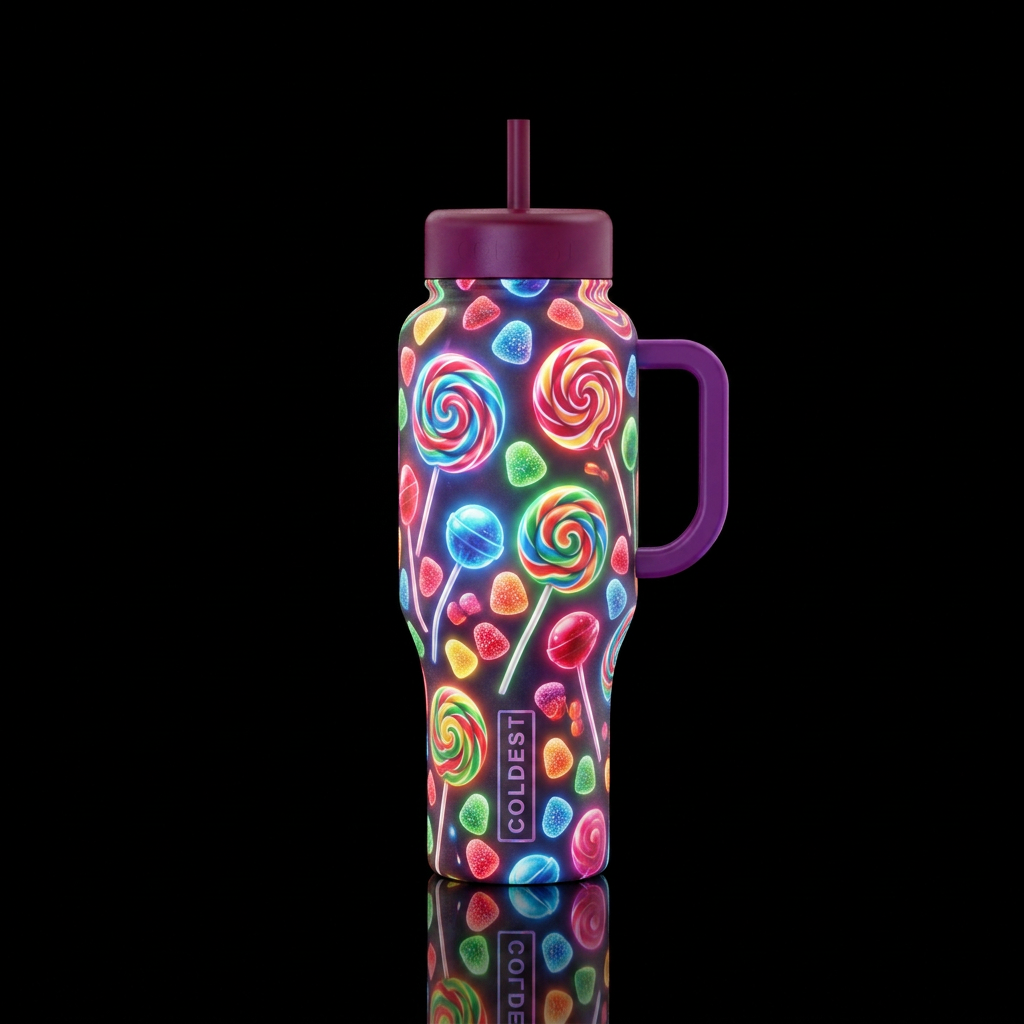 Lollie pops and spice drop candies glowie water bottle design