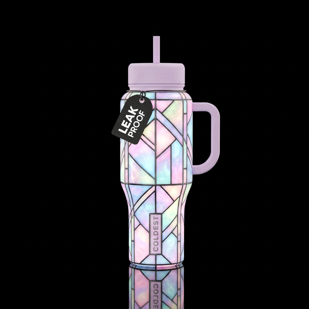 Pastel multi colored stained glass glowie water bottle design