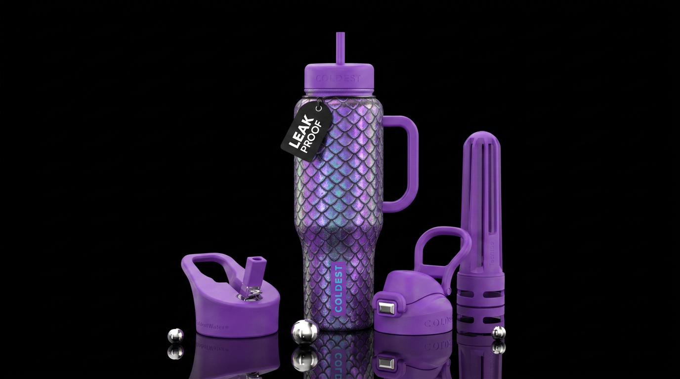 Purple iridescent dragon scales water bottle design