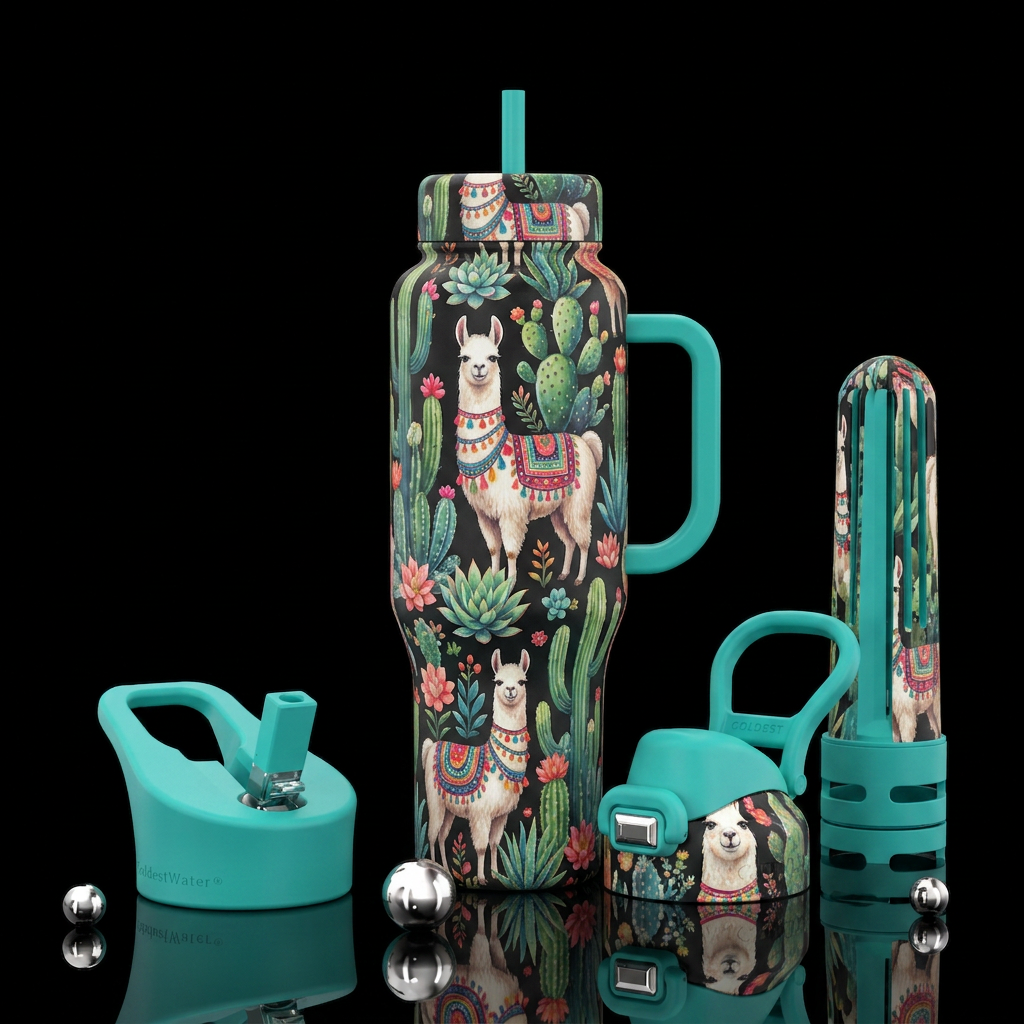Llama design succulents water bottle design