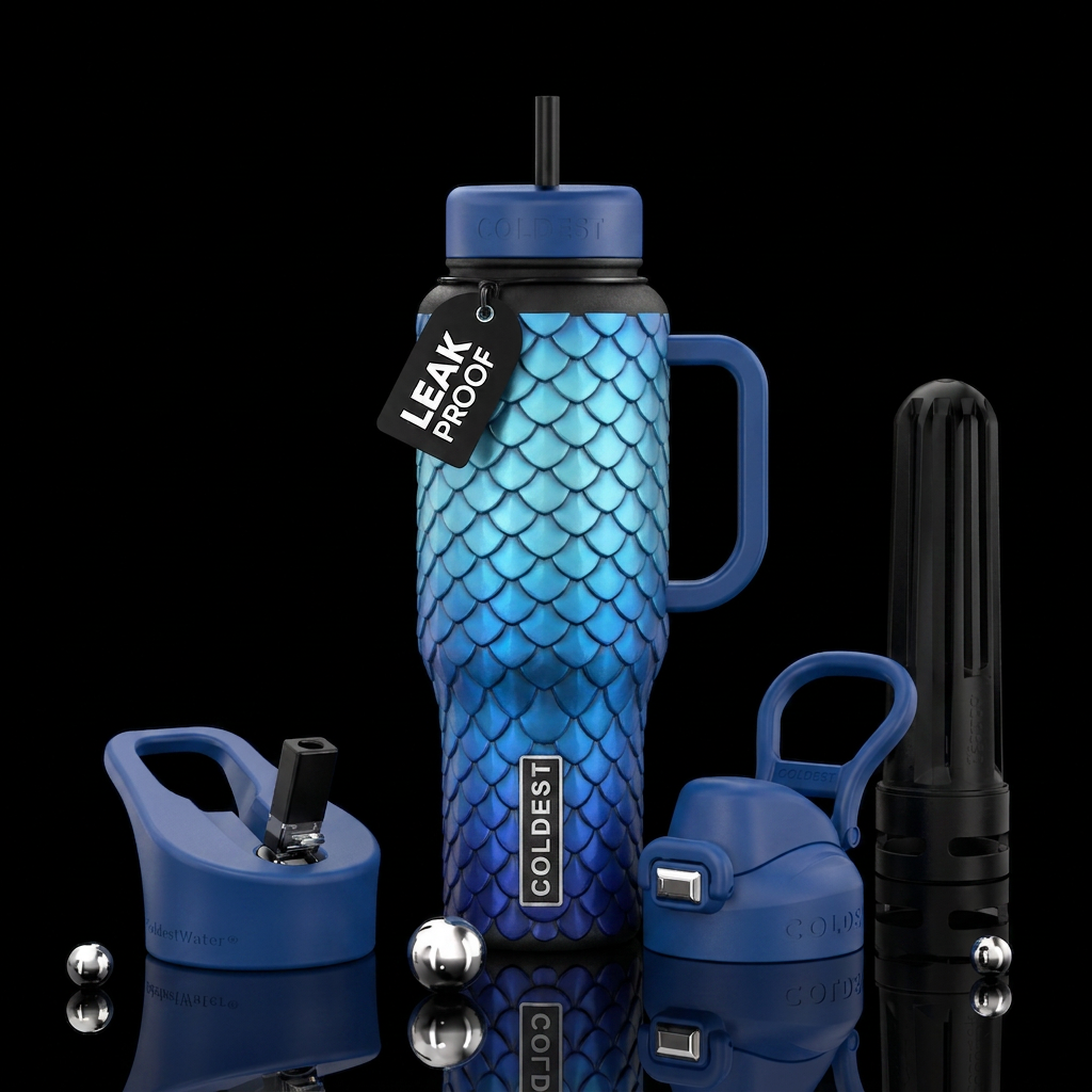 Blue ombré dragon scales water bottle design