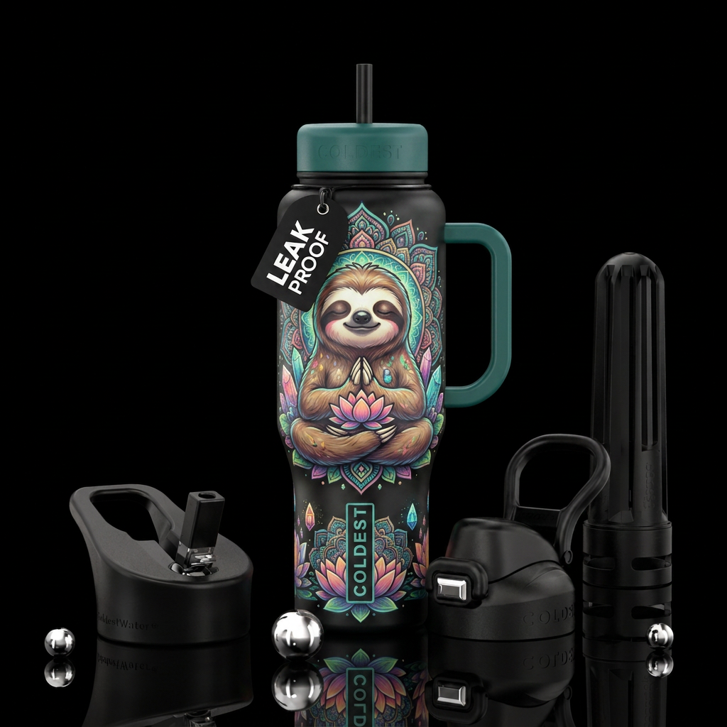 Sloth buddah pose water bottle design