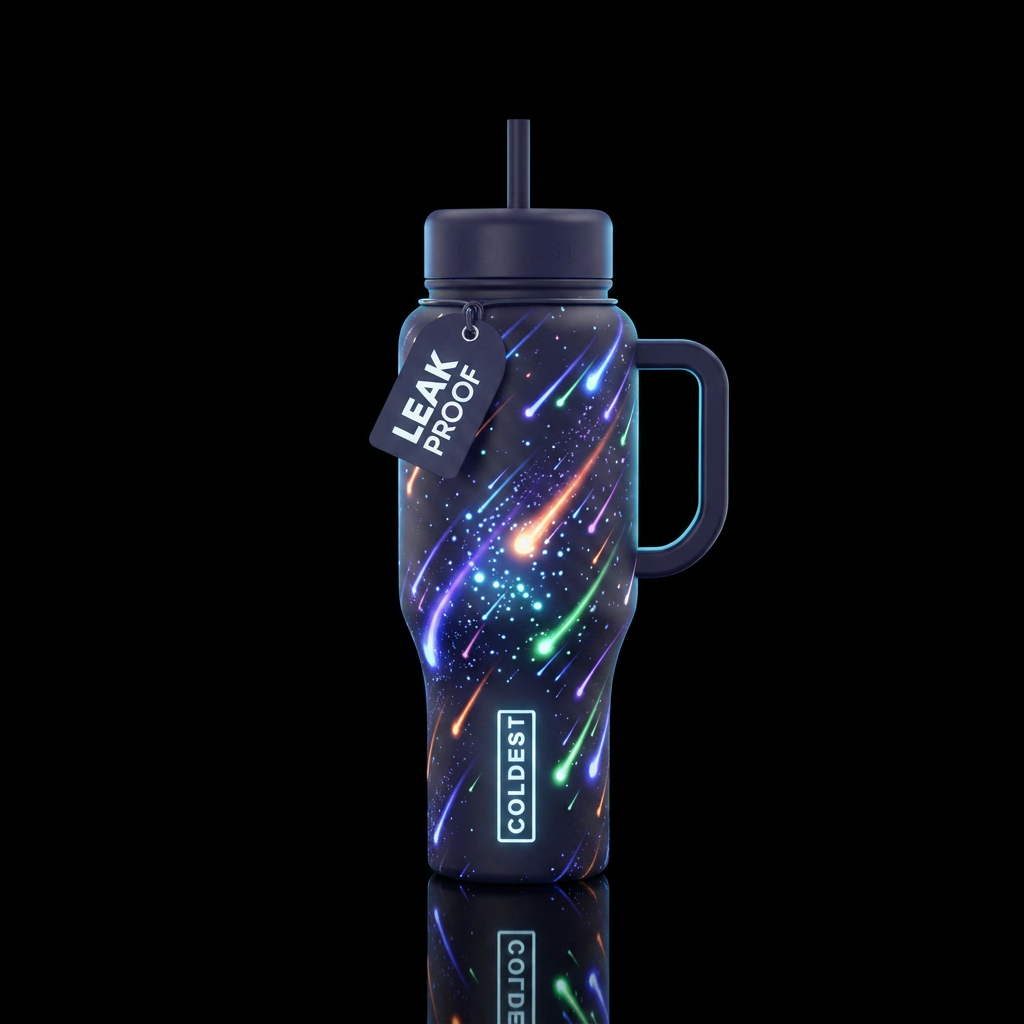 Meteor shower glow in the dark bottle water bottle design