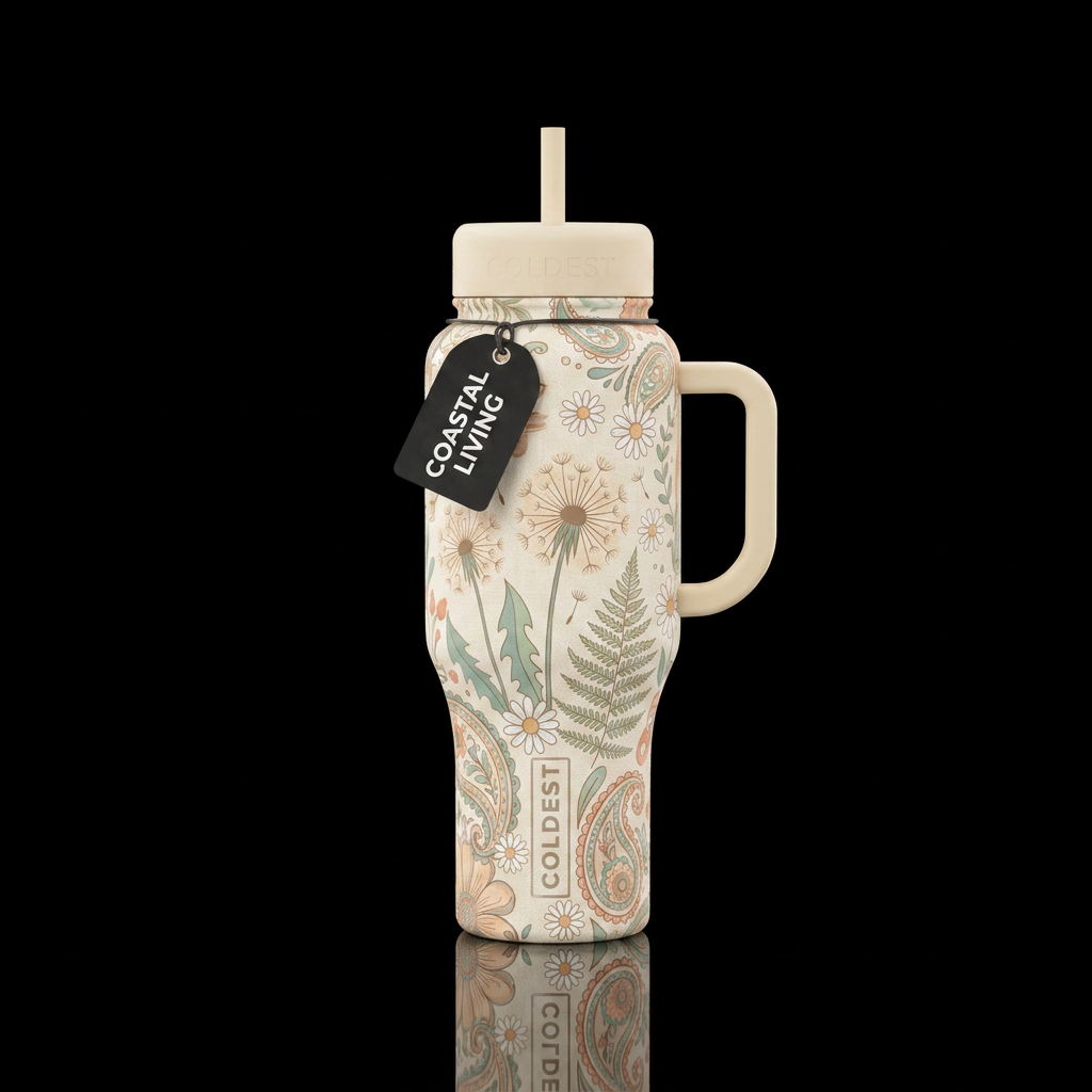 Boho hippie light tones floral water bottle design