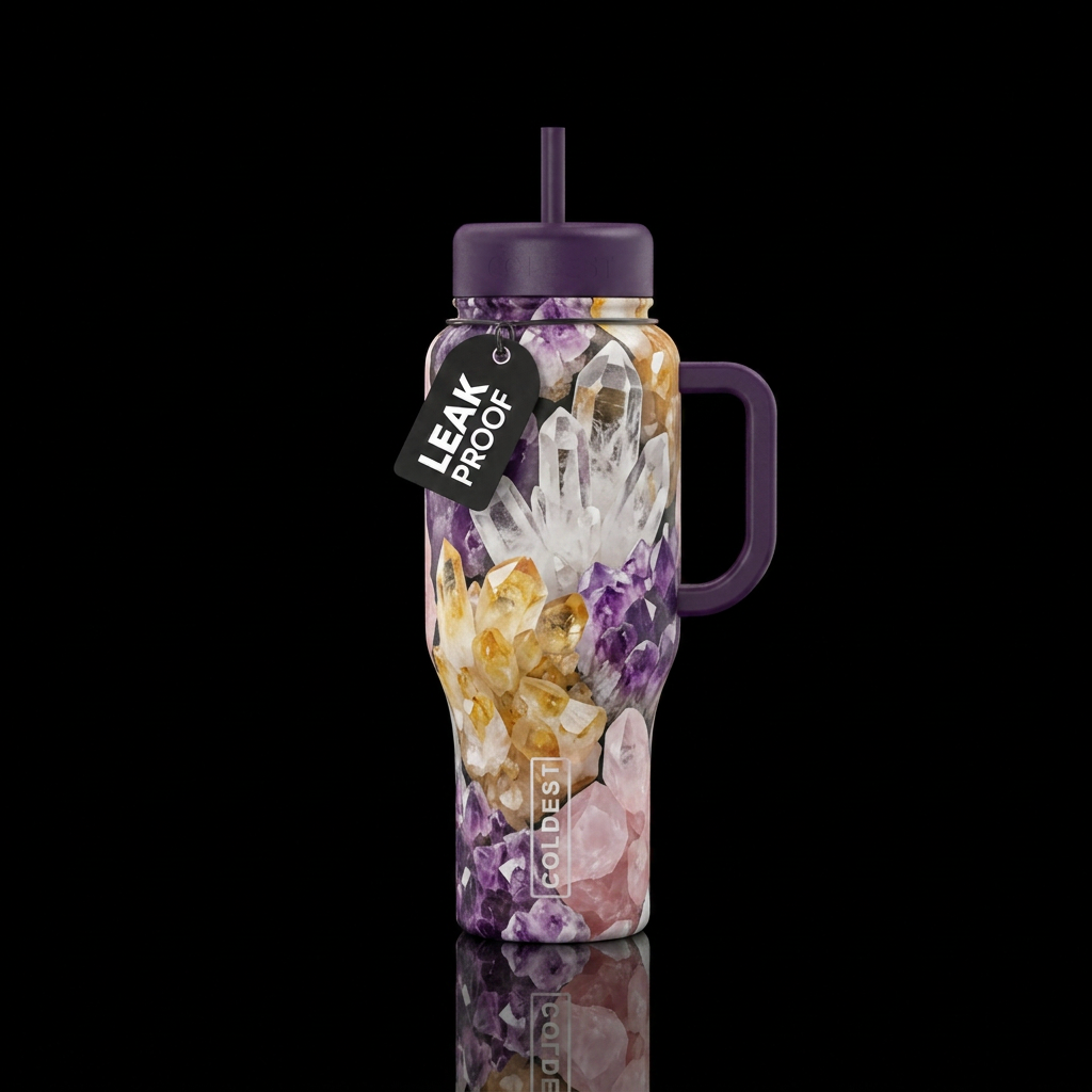 Crystals quartz, citrine, amethyst, rose quartz water bottle design
