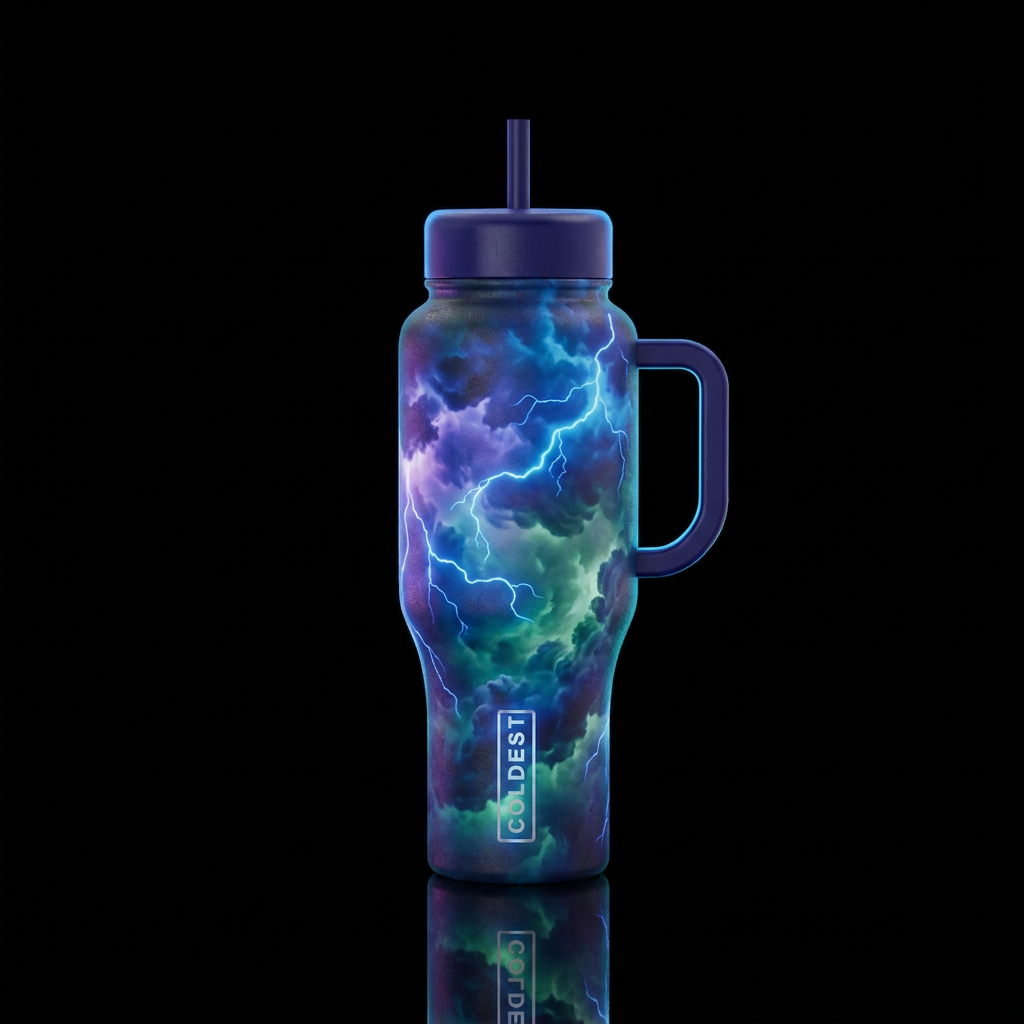 thunderstorm, glowie, magical, fantasy water bottle design