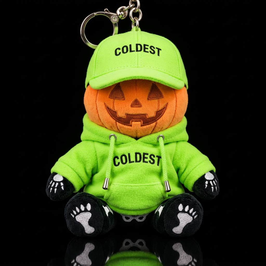 Skeleton body, pumpkin head neon green clothes water bottle design