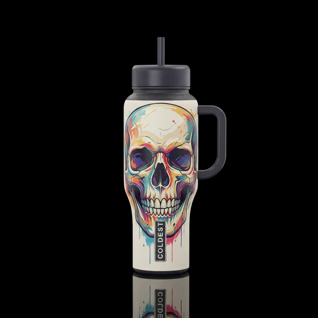 Masculine skull with a light color background water bottle design