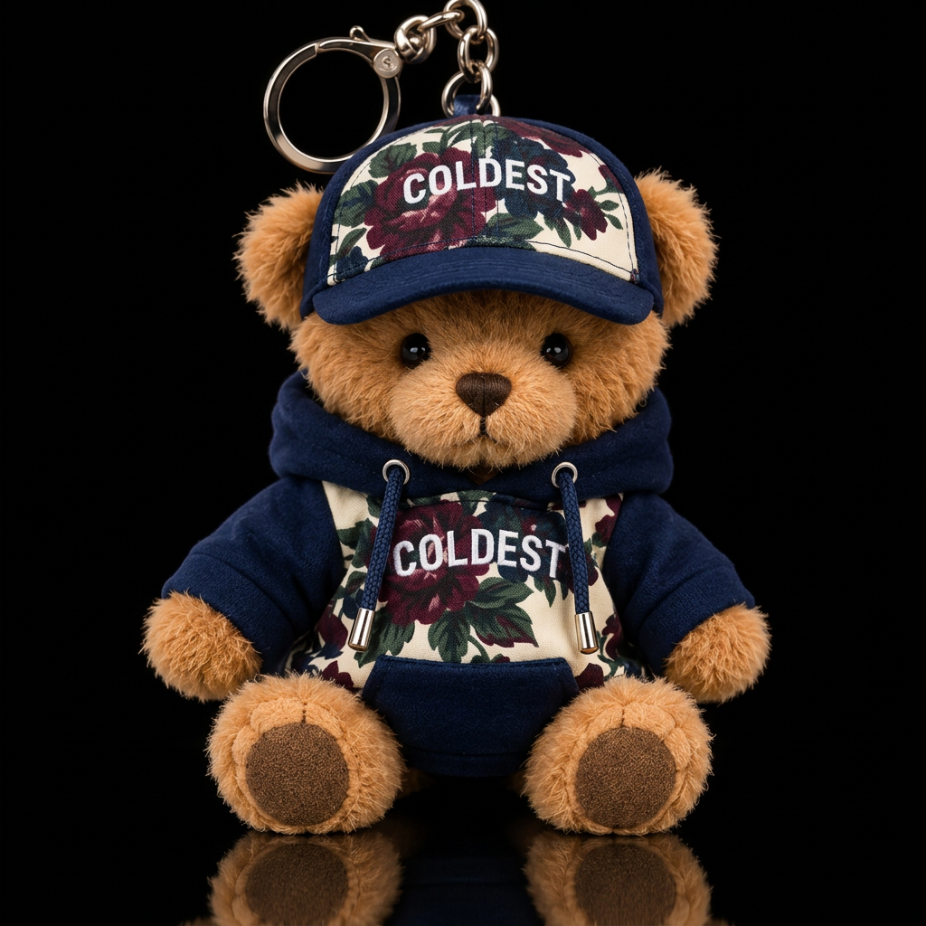 Teddy bear Cream colored background bold darker fl... water bottle design