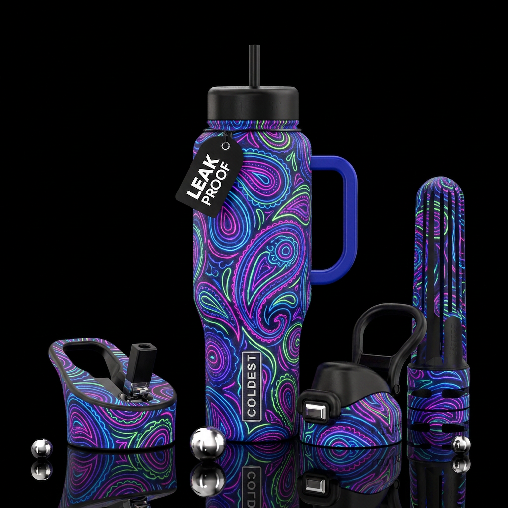 Neon paisley pattern water bottle design