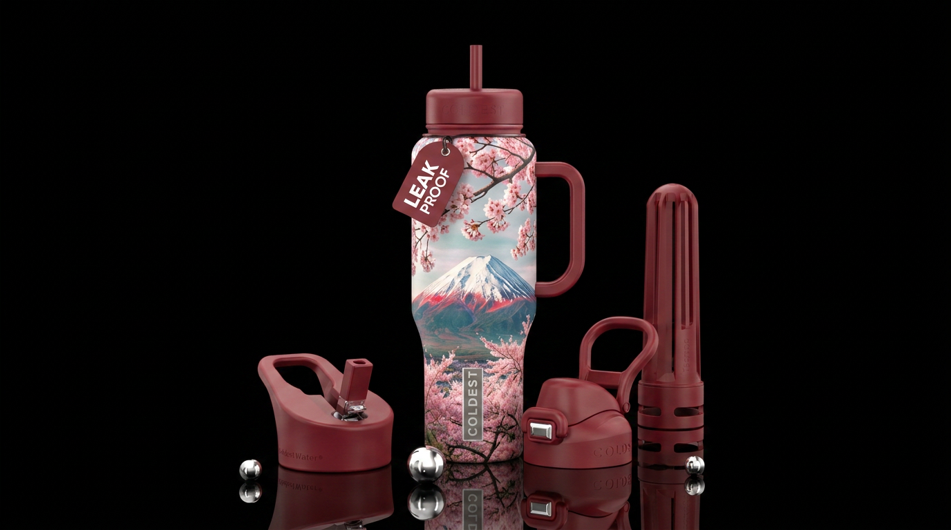 Japanese cherry blossom with Mt fuji water bottle design