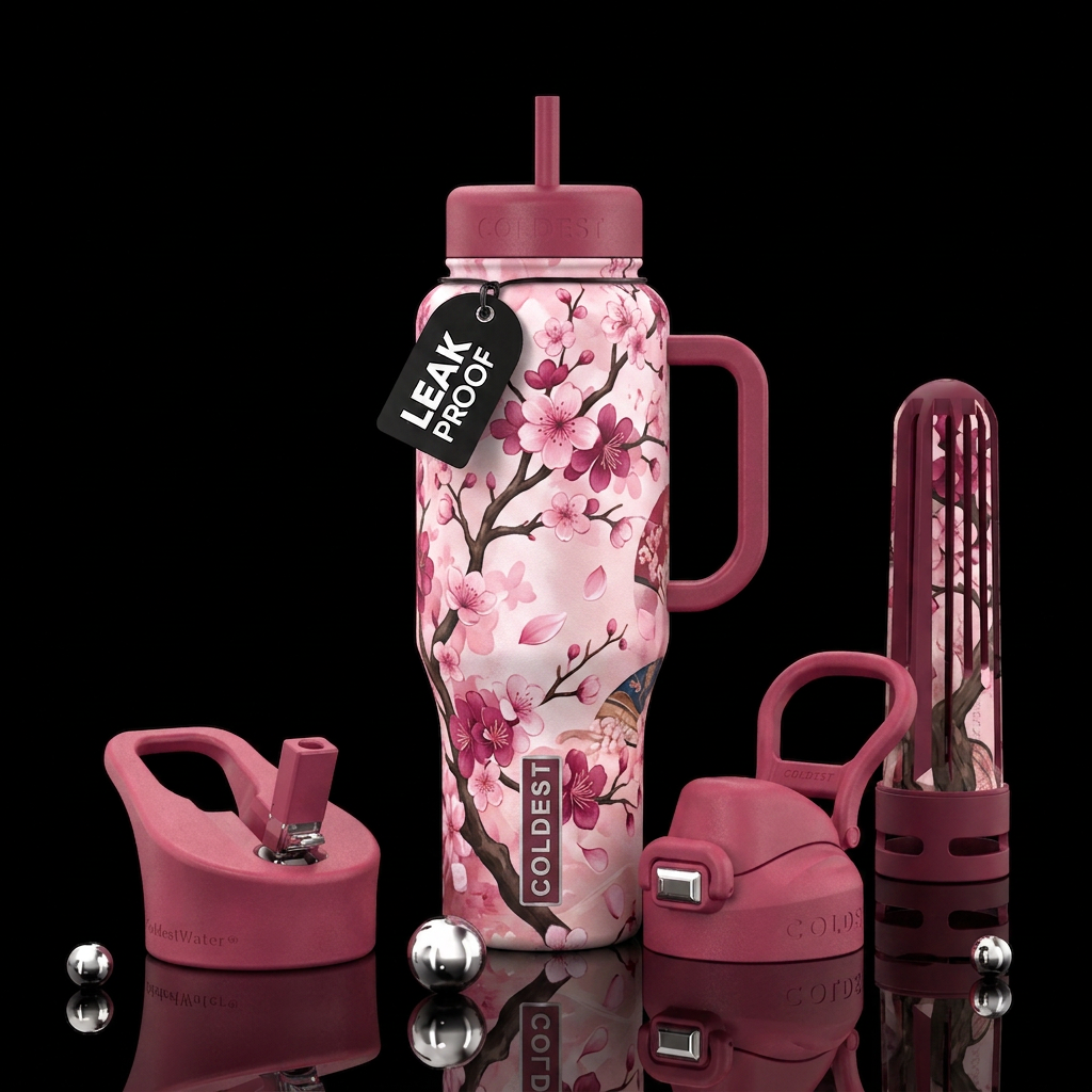 Japanese cherry blossom art water bottle design