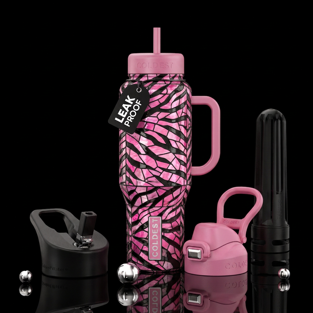 Stained glass Pink and black tiger stripes water bottle design