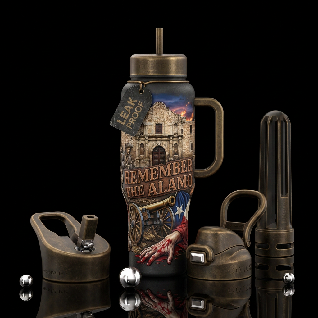 Remember the Alamo water bottle design