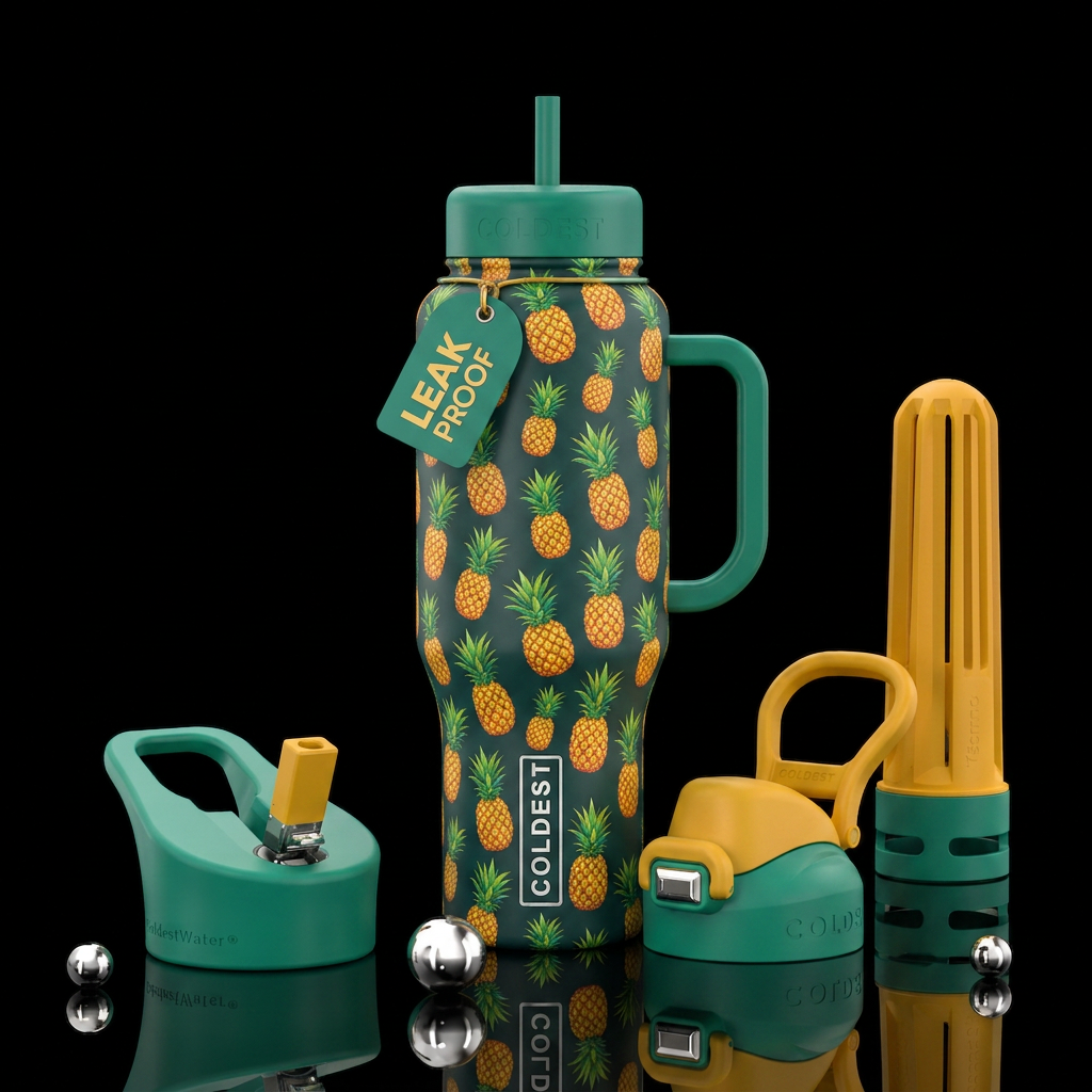 Pineapple print water bottle design