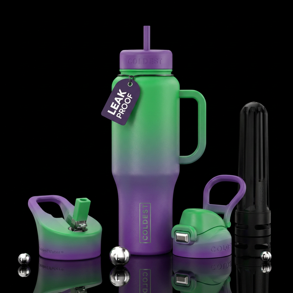 Ombré of colors green and purple water bottle design