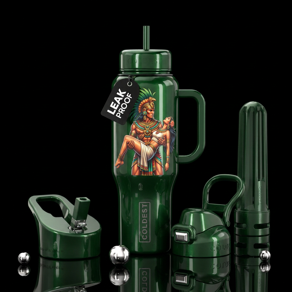 Hunter green candy paint with Aztec warrior holdin... water bottle design