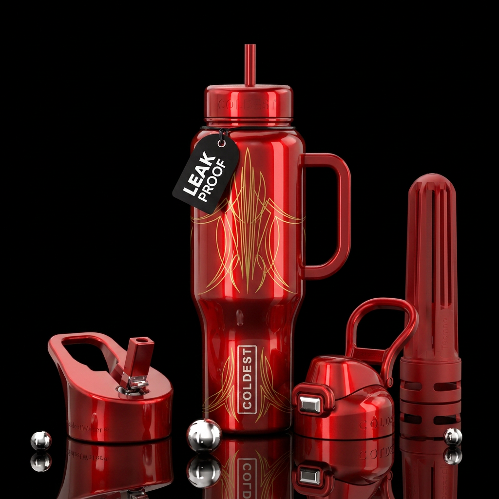 Candy apple red with gold pinstripes designs water bottle design