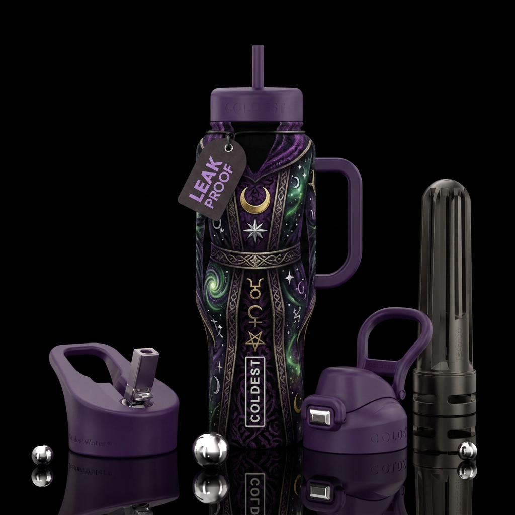 Witch robe print water bottle design