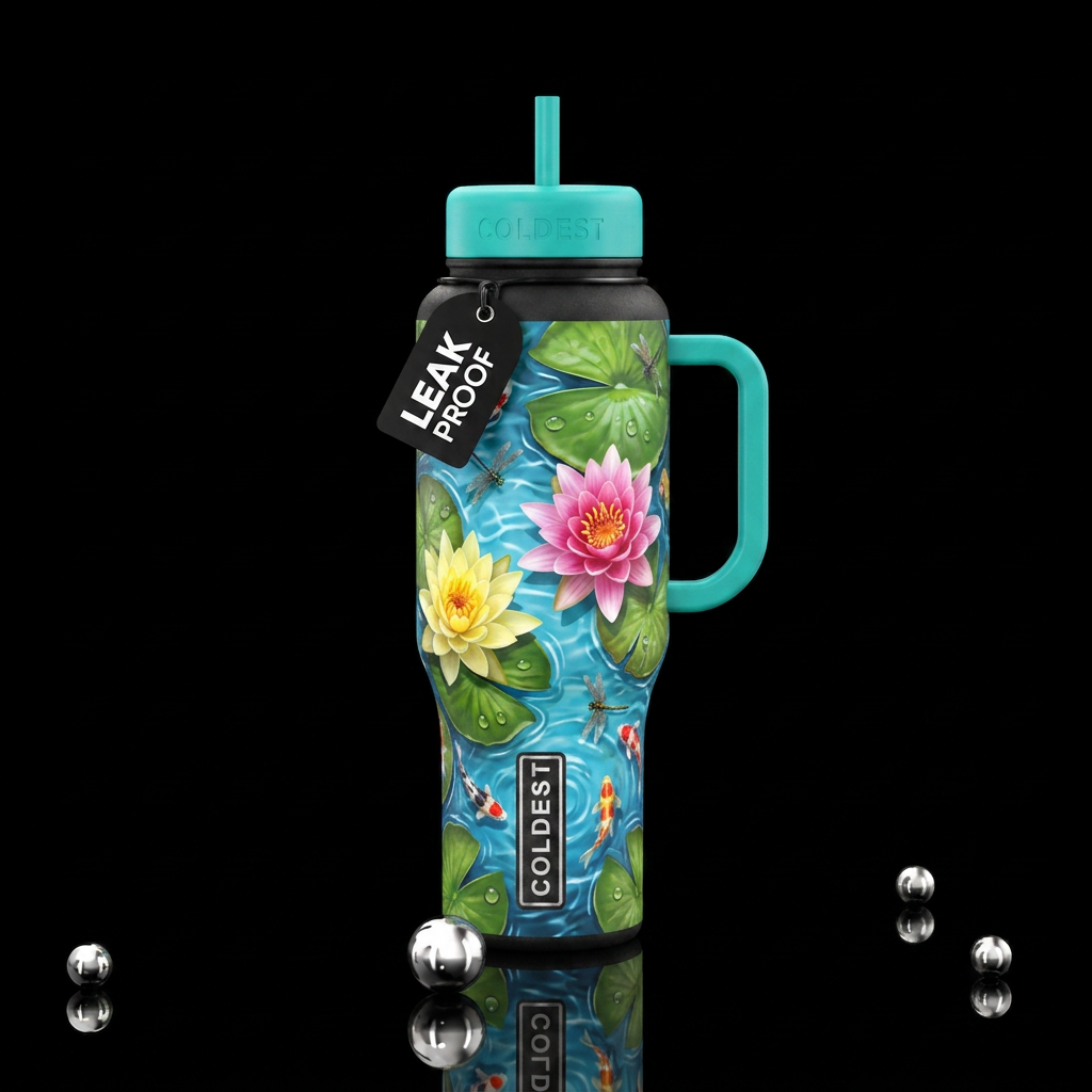 Lily pad on water water bottle design