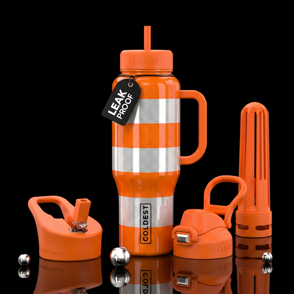 Traffic cone print water bottle design