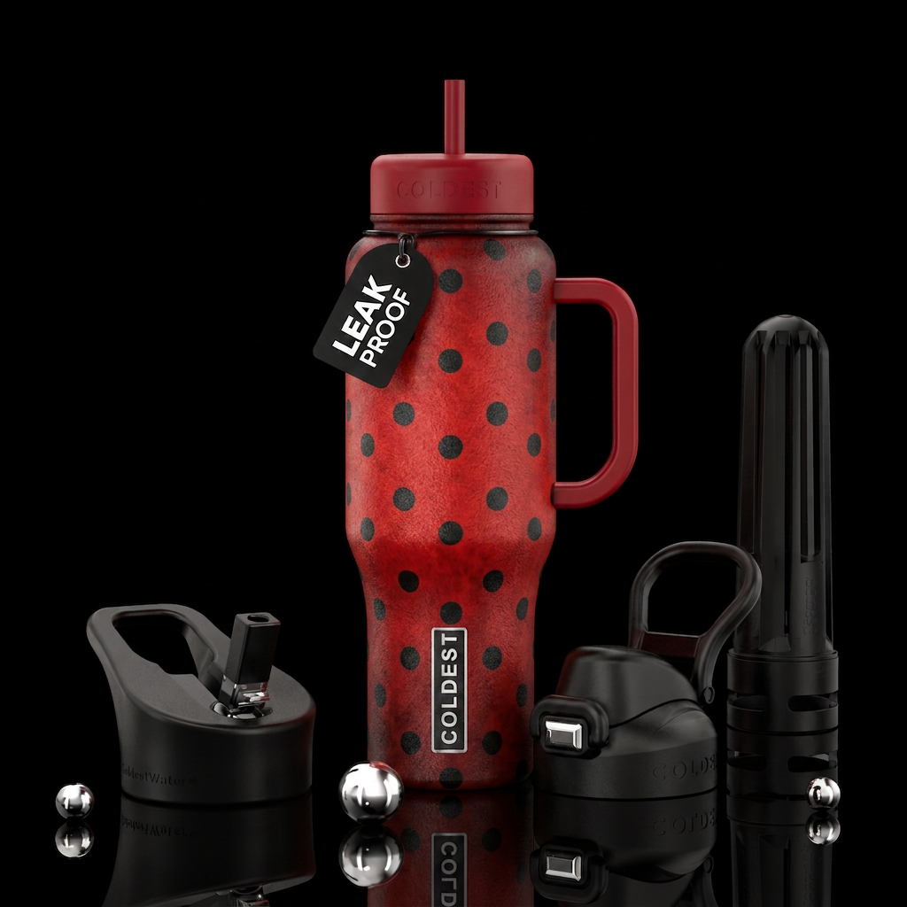 Lady bug polka dot print water bottle design