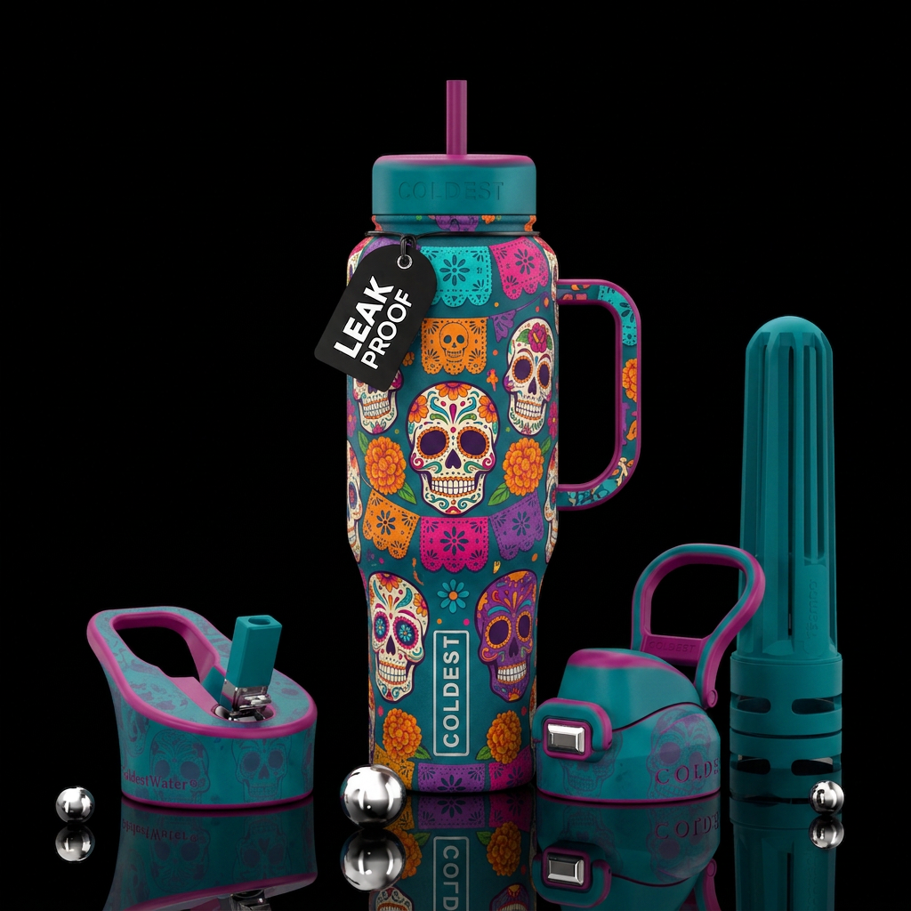 Dia de Los muertos water bottle design