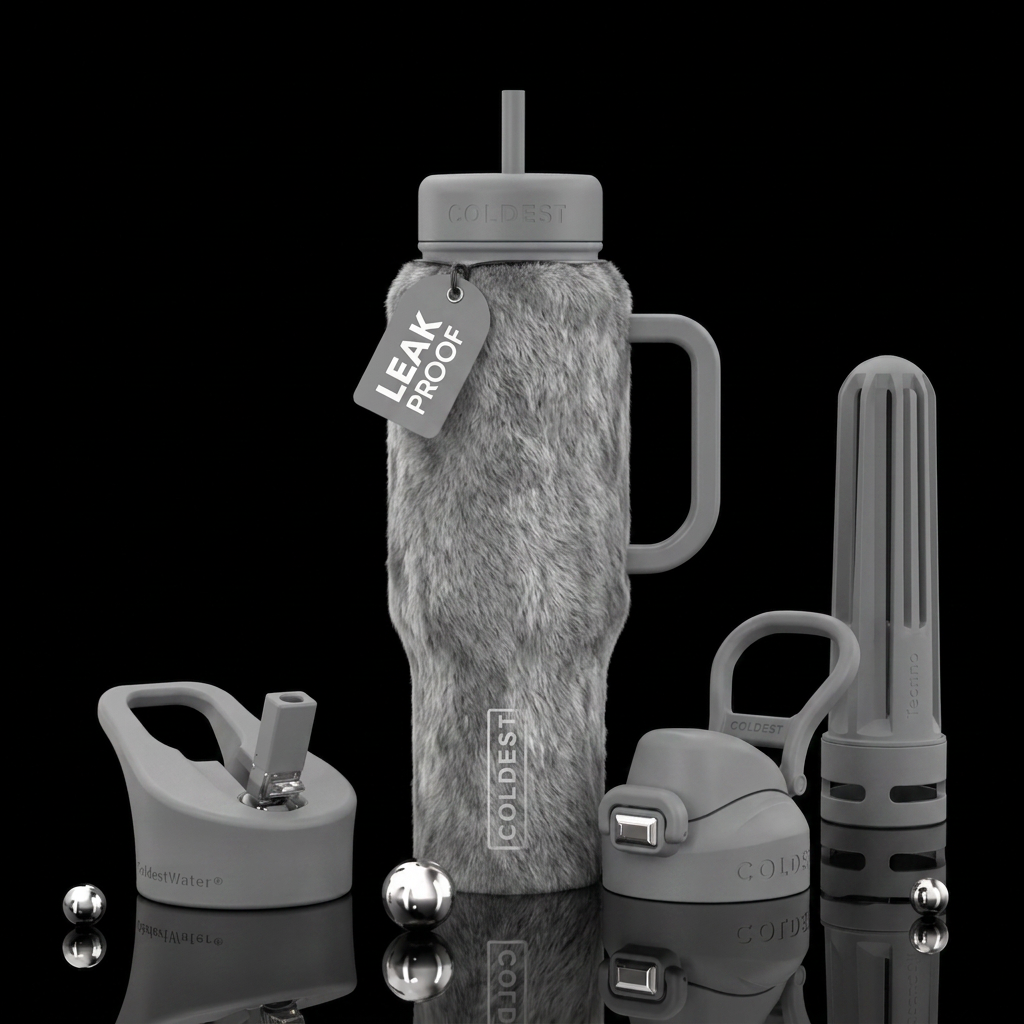 Wolf grey fur water bottle design