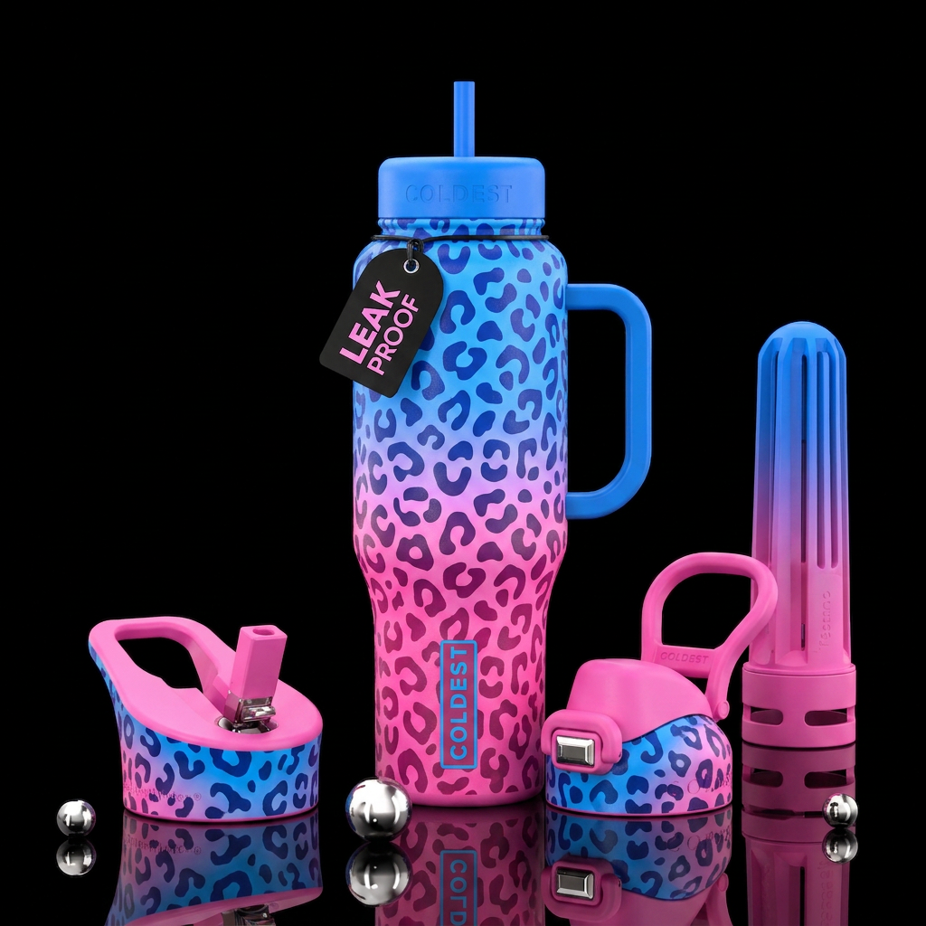 Cotton Candy Leopard water bottle design