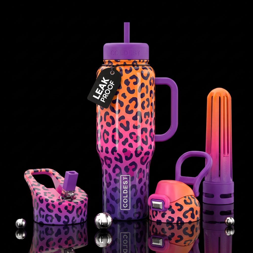 Ombré leopard print water bottle design