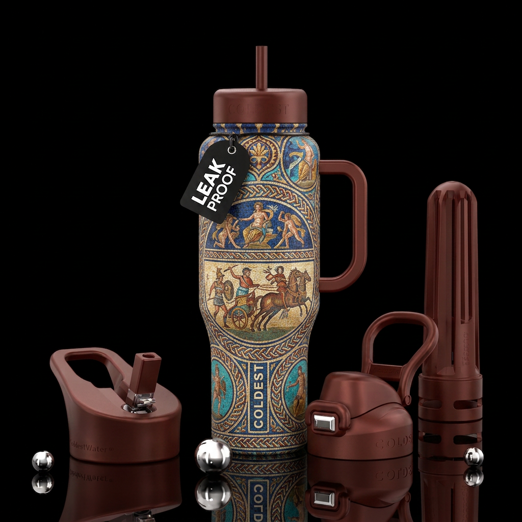 Roman Empire mosaic art water bottle design