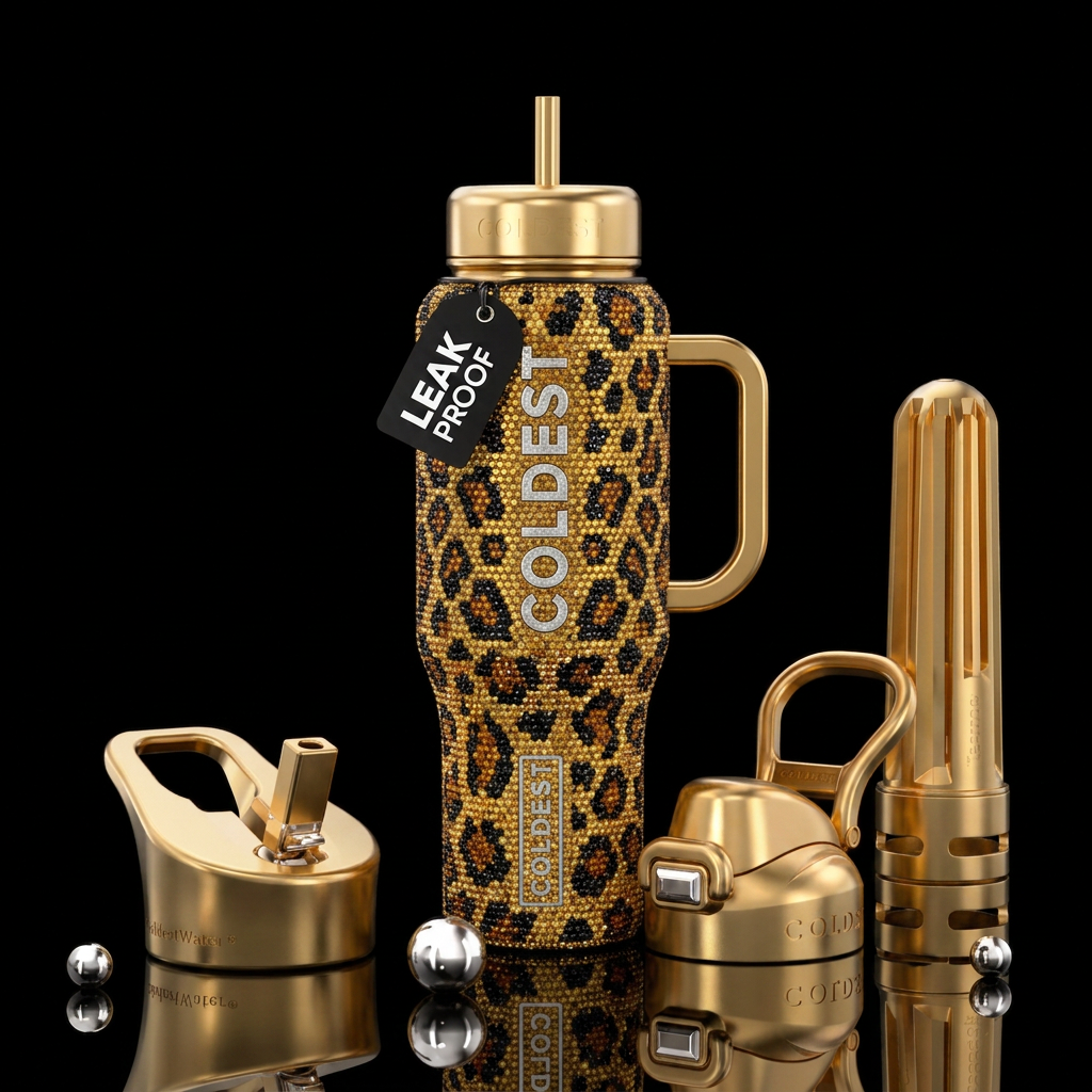 cheetah, gemstone, luxurious water bottle design