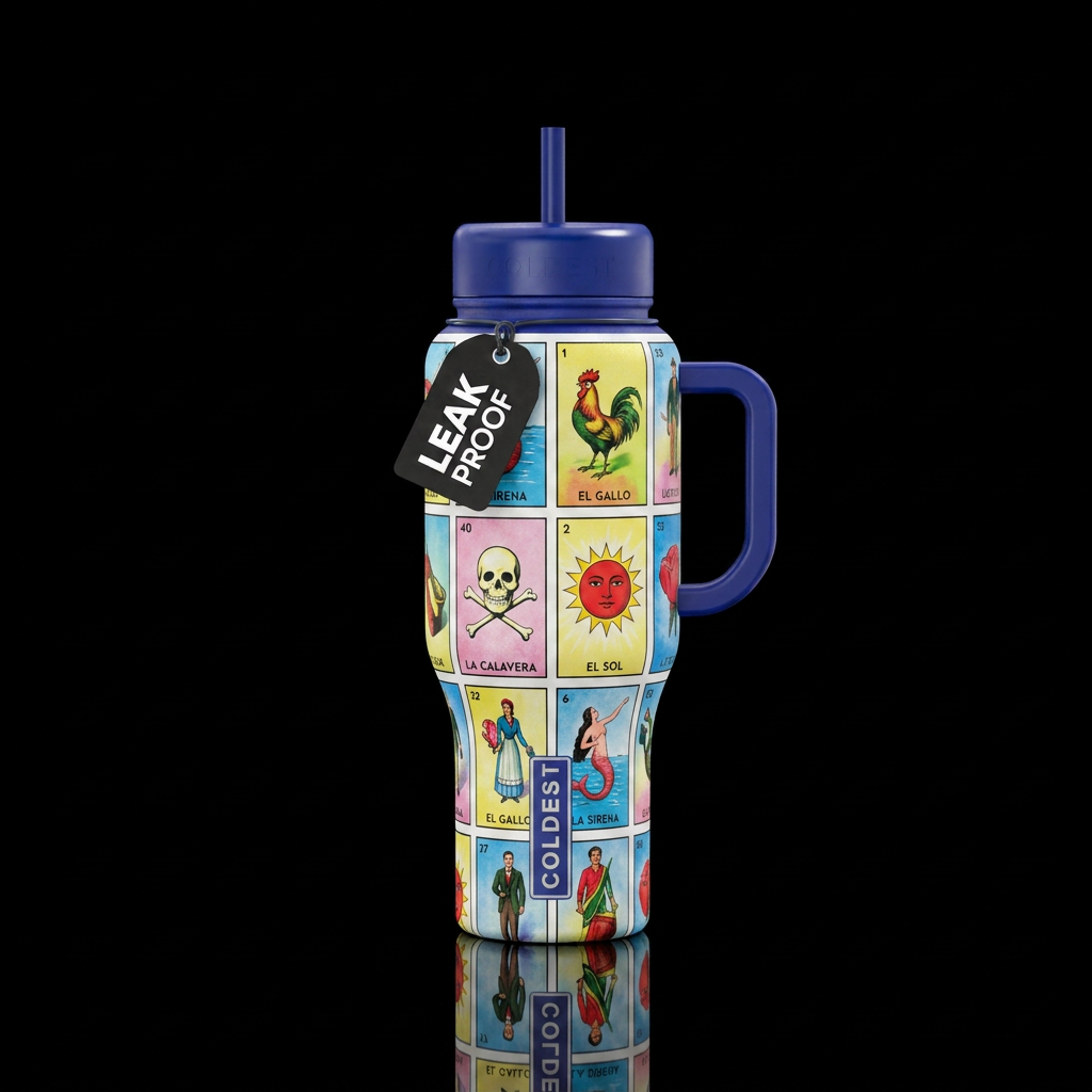 Loteria game board water bottle design
