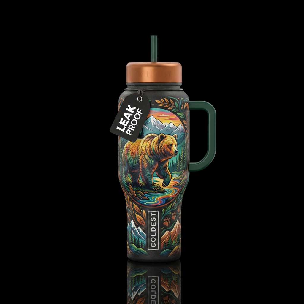 Majestic bear water bottle design