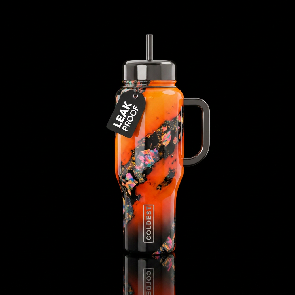 Bright orange with black opal water bottle design