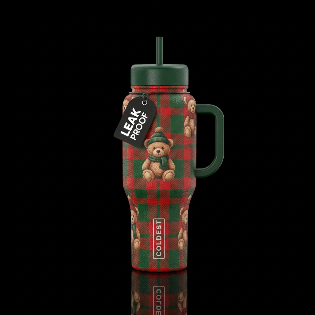 Tartan plaid Christmas red and green, medium size ... water bottle design