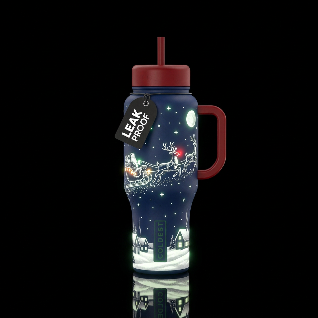 Midnight Navy Blue background color with white Win... water bottle design