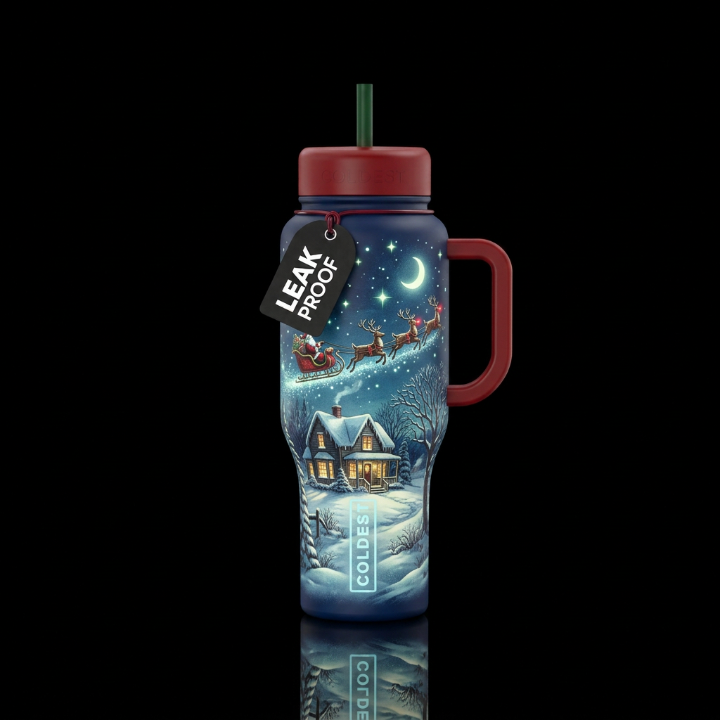 Midnight Navy Blue background color with white Win... water bottle design