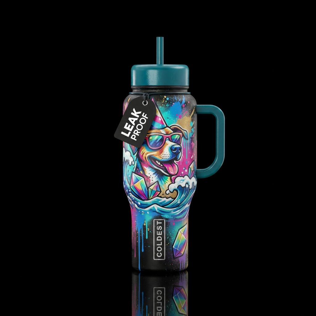 funny, beautiul, dripping, ocean, gemstone, dog, p... water bottle design