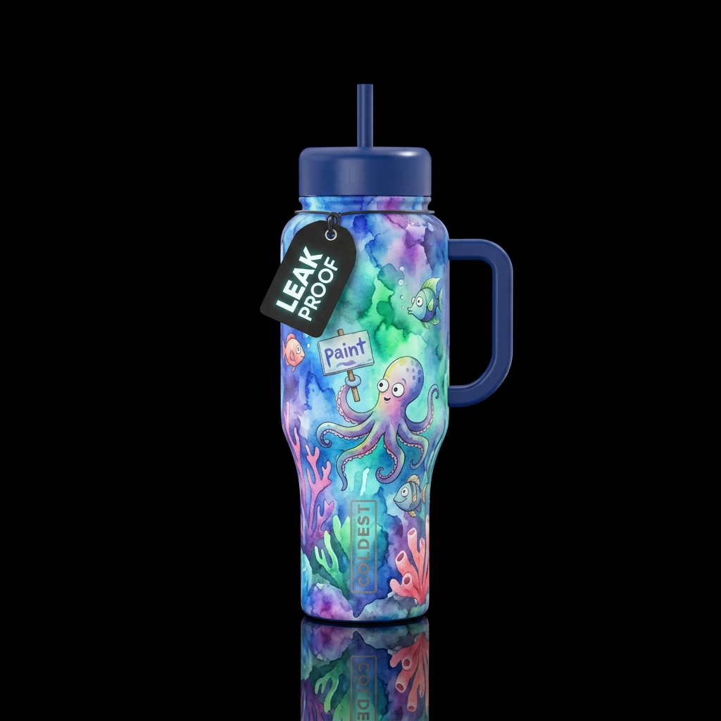ocean, watercolor, glowie, funny water bottle design